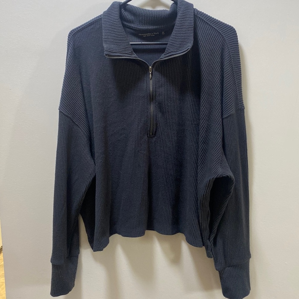 Abercrombie & Fitch Dark Grey Ribbed Quarter Zip